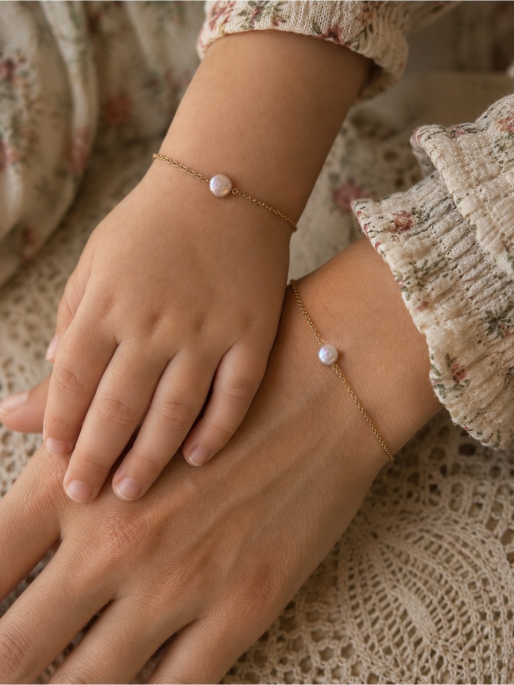 Gold filled Chain Bracelet with fresh water Pearl Accent - mommy and me Jewelry